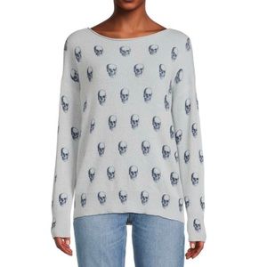 Skull Cashmere - 100% Cashmere Sweater, grey with skull print